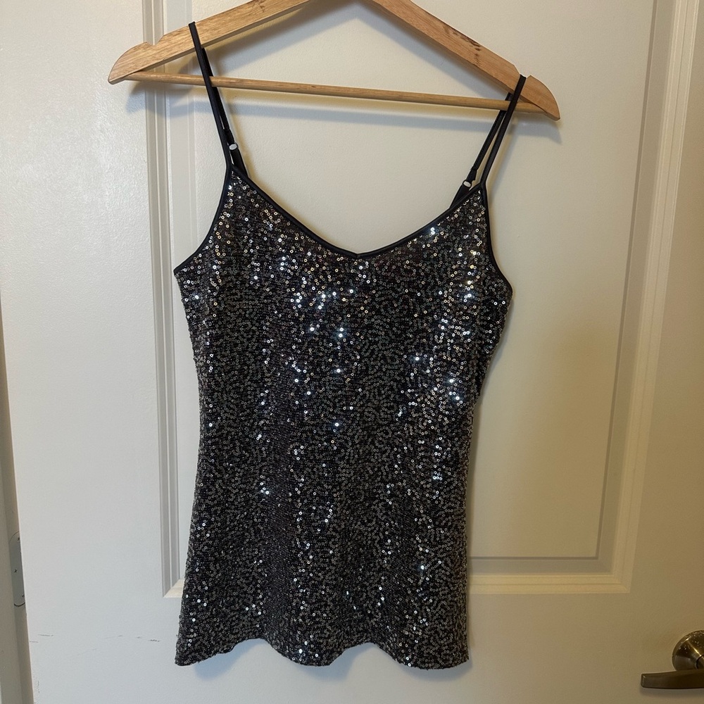 Express Small Silver Sequin Tank. Adjustable Stra… - image 1